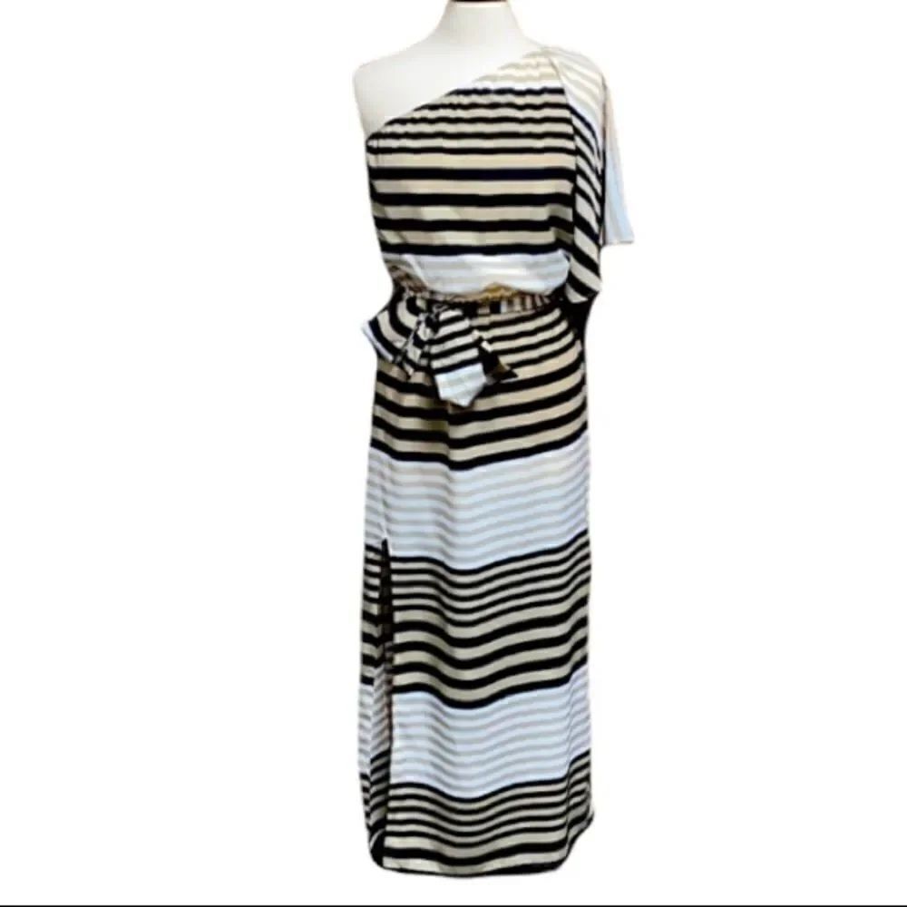 Mud Pie Black/Tan Bag Lady Striped Maxi 1 Shoulder